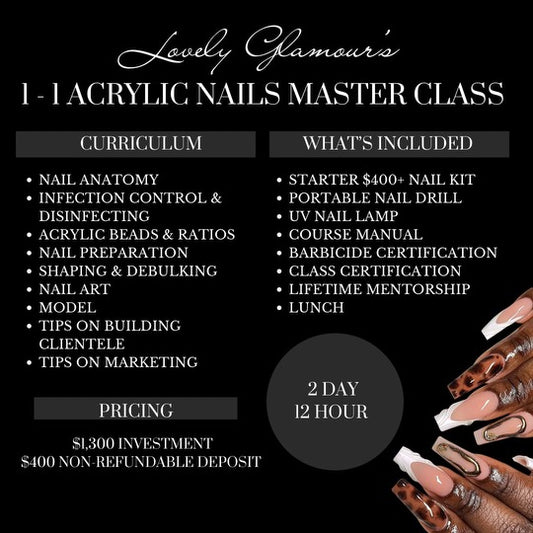 1-1 Acrylic Nail Master Class (2 Day Course, 7 Hours Each Day)